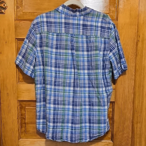 Chaps Blue & White Linen Blend Short Sleeve Casual Button Down Shirt L - Picture 3 of 3